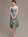 Straight High Low Chiffon Short Bridesmaid Dresses