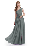 Elegant One Shoulder Side Slit Floor Lenght Bridesmaid Dresses