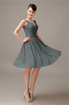 A-line Chiffon V-Neck Knee-Length Short Bridesmaid Dresses