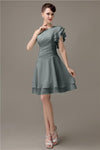 Popular A-line Chiffon One Shoulder Ruffle Sleeves Short Bridesmaid Dresses