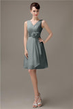 Cheap A-line Chiffon V-Neck Sleeveless Short Bridesmaid Dresses