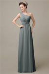 Simple A-line Chiffon One Shoulder Floor-Length Long Bridesmaid Dresses.