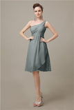 A-line Chiffon One Shoulder Knee-Length Short Bridesmaid Dresses