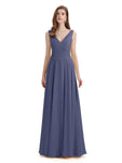 Simple V-neck Chiffon Floor-Length Long Bridesmaid Dresses