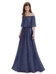 Simple A-Line Off The Shoulder Chiffon Long Bridesmaid Dresses