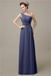 Simple A-line Chiffon One Shoulder Floor-Length Long Bridesmaid Dresses.