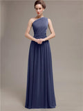 Simple One-shoulder Chiffon Long Bridesmaid Dresses