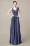 Elegant V-neck Flower A-line Floor-Length Bridesmaid Dresses