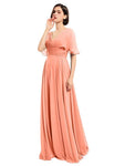 A-line V-neck Cap Sleeves Sleeves Chiffon Long Bridesmaid Dresses