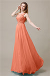 One-Shoulder A-line Beaded Chiffon Floor-Length Bridesmaid Dresses