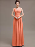 Simple V-Neck Pleats Chiffon Long Bridesmaid Dresses