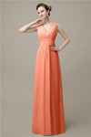 Simple A-line Chiffon V-Neck Floor-Length Long Bridesmaid Dresses