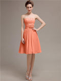 Pretty Strapless Flower Belt A-line Knee-Length Bridesmaid Dresses