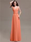 Honest A-line Chiffon Long Bridesmaid Dresses