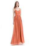 Spaghetti Straps Chiffon A-line Sleeveless V-neck Floor-Length Bridesmaid Dresses