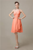 A-line Chiffon One Shoulder Knee-Length Short Bridesmaid Dresses