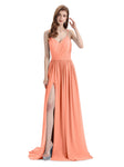 Spaghetti Straps A-line Chiffon Side Slit Long Bridesmaid Dresses