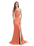 Elegant Strapless Split Side Floor-Length Bridesmaid Dresses