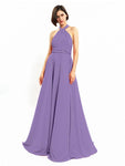 Chiffon A-line Halter Sleeveless Floor-Length Bridesmaid Dresses