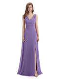 A-line Sleeveless V-Neck Side Slit Floor-Length Bridesmaid Dresses