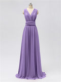 A-line Convertable V Neck Floor Length Jersey Bridesmaid Dresses