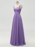 A-line Strap Chiffon Floor Length Long Bridesmaid Dresses