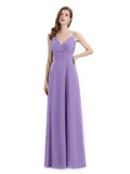 Chiffon Spaghetti Strap V-neck Floor-Length Long Bridesmaid Dresses