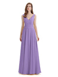 Simple V-neck Chiffon Floor-Length Long Bridesmaid Dresses