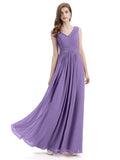 Simple V-neck Chiffon Floor-Length Long Bridesmaid Dresses