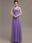 Simple V-Neck Pleats Chiffon Long Bridesmaid Dresses