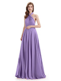 Simple A-Line High Neck Pleats Chiffon Floor Length Bridesmaid Dresses