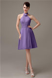 Halter Knee-length Chiffon A-line Short Bridesmaid Dresses