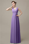 Simple A-line Chiffon V-Neck Floor-Length Long Bridesmaid Dresses