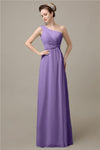 Simple A-line Chiffon One Shoulder Floor-Length Long Bridesmaid Dresses.