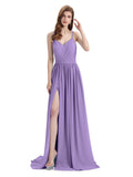 Spaghetti Straps A-line Chiffon Side Slit Long Bridesmaid Dresses