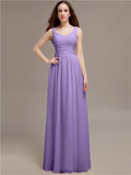 Chiffon Shoulder Strap A-line Floor-Length Bridesmaid Dresses