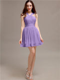 Chiffon A-line Halter Knee-Length Bridesmaid Dresses