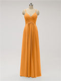 A-line Spaghetti Strap Chiffon Floor Length Bridesmaid Dresses