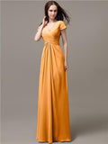 Elegant V-neck Short Sleeves A-line Floor-Length Bridesmaid Dresses