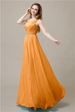 One-Shoulder A-line Beaded Chiffon Floor-Length Bridesmaid Dresses