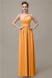 Charming One-shoulder A-line Chiffon Floor-Length Long Bridesmaid Dresses