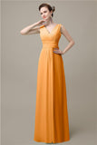 Simple A-line Chiffon V-Neck Floor-Length Long Bridesmaid Dresses