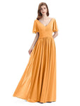 Chiffon A-line Short Sleeves Elegant Floor-Length Bridesmaid Dresses