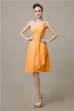 A-line Chiffon One Shoulder Knee-Length Short Bridesmaid Dresses