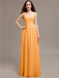 Chiffon Shoulder Strap A-line Floor-Length Bridesmaid Dresses