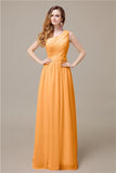 One-Shoulder A-line Chiffon Elegant Floor-Length Bridesmaid Dresses