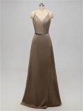 A-line V Neck Floor Length Bridesmaid Dresses