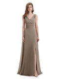 A-line Sleeveless V-Neck Side Slit Floor-Length Bridesmaid Dresses