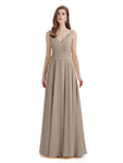 Simple V-neck Chiffon Floor-Length Long Bridesmaid Dresses