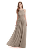 Simple Halter Chiffon Floor-Length Long Bridesmaid Dresses